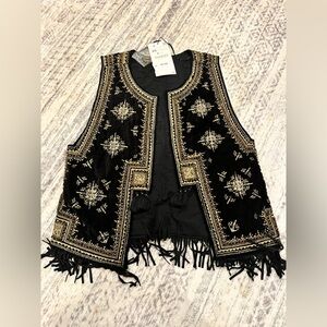 Zara Black and Gold Embroidered Vest